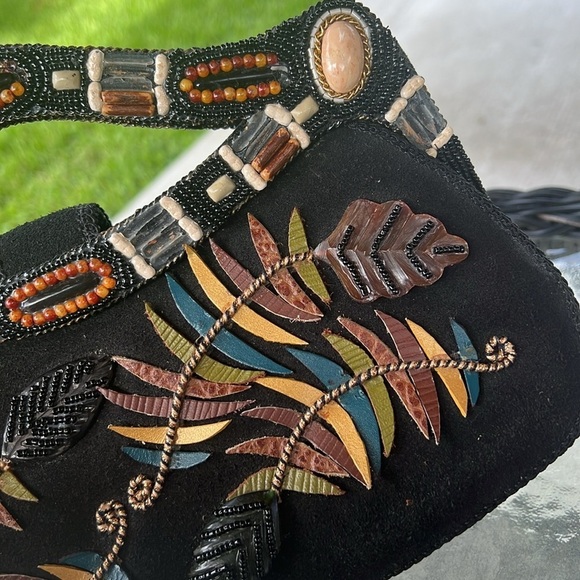 Mary Frances Vintage Beaded Handbag Black Suede Boho Leaf Design – Missing Beads - Picture 4 of 10